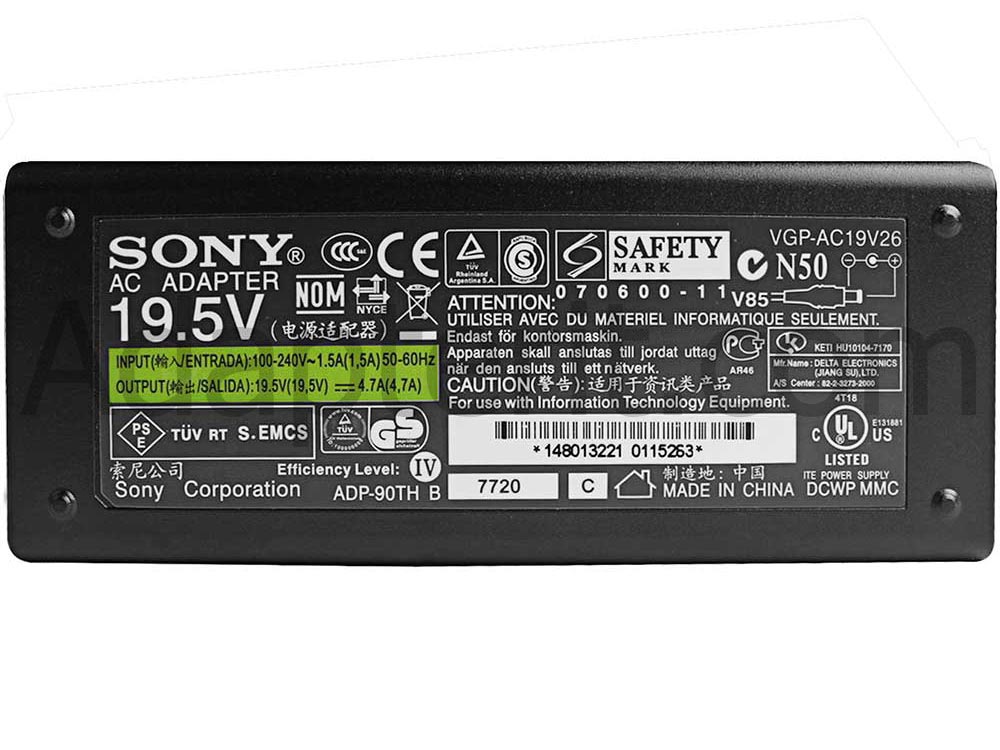 19.5V 4.7A 90W Sony Vaio Fit SVF1521C6E Adapteri Laturi - Sulje napsauttamalla kuva